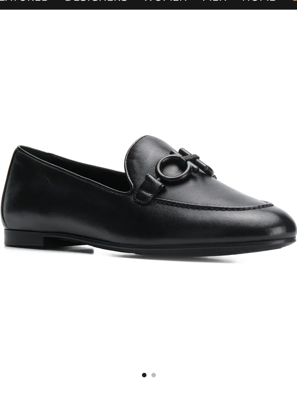 Salvatore Ferragamo Black Leather Buckle Detail Loafers
